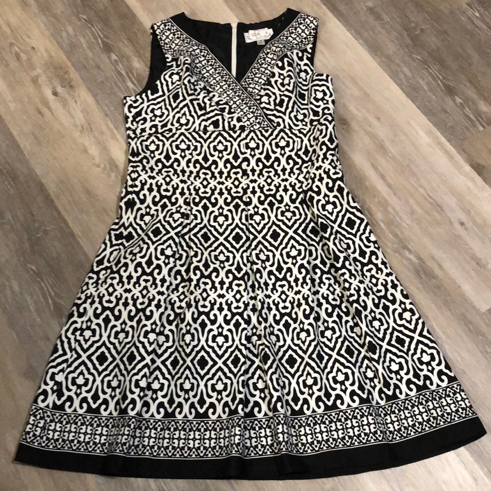 Danny & Nicole Black and White Abstract Print Dress